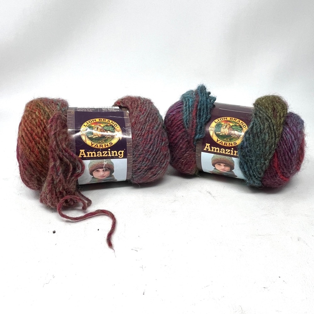 Lion Brand Amazing Wool Acrylic Blend Art 825 Color 201 Red Teal Ombre Set 2 New - Picture 1 of 7